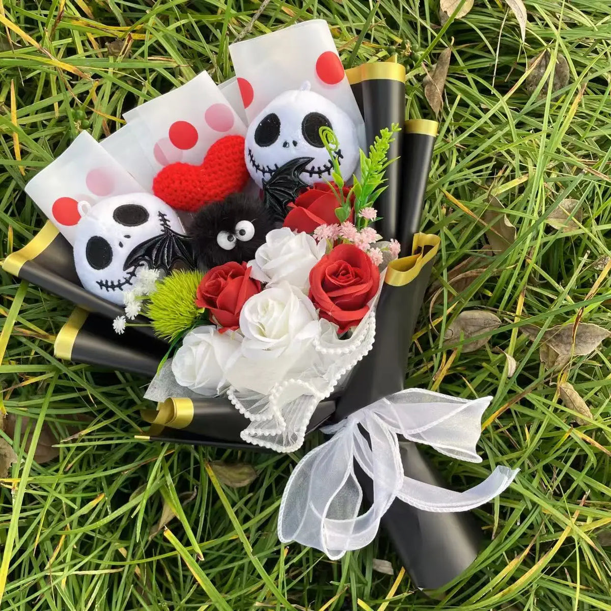 Halloween Jack Skellington Plush Doll Toy With Flowers Bouquet Stuffed Animals Valentine Christmas Graduation Gift