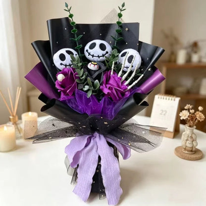 Halloween Jack Skellington Plush Doll Toy With Flowers Bouquet Stuffed Animals Valentine Christmas Graduation Gift