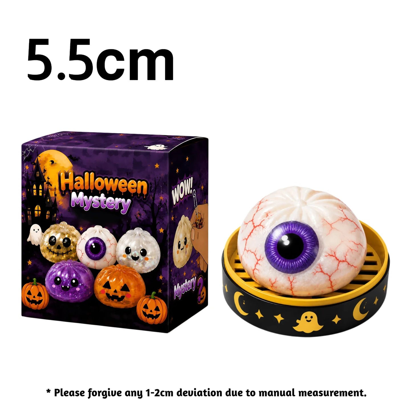 5.5cm/10cm Halloween Ghost Dumpling Pressure Squishies Slow Rising Stress Relief Fidget Toy for Kids Adults Anti-Anxiety Gift