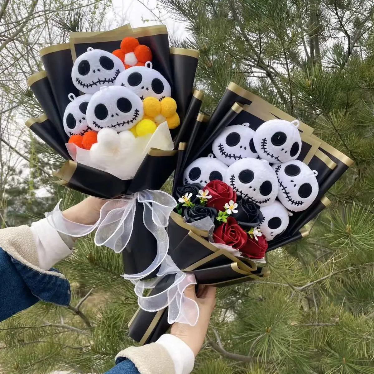 Halloween Jack Skellington Plush Doll Toy With Flowers Bouquet Stuffed Animals Valentine Christmas Graduation Gift