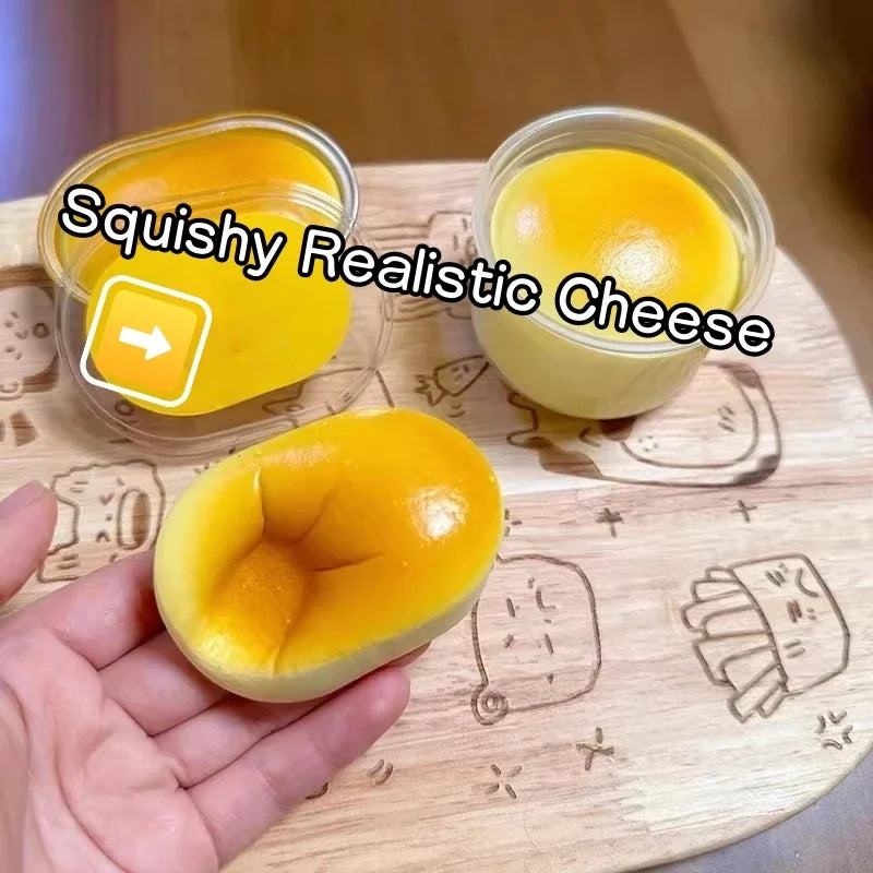 1Y-1PC Squishy Realistic Cheese Cake Slow Rebound Stress Relief Decompression Semi-Cooked Cheese Prank Toys Sticky Fingers