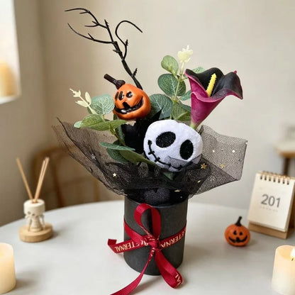 Halloween Jack Skellington Plush Doll Toy With Flowers Bouquet Stuffed Animals Valentine Christmas Graduation Gift