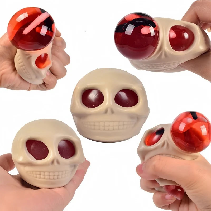 Halloween Stress Balls Squeeze Skull Toys Fidget Decompression Toys Squeeze Skulls with Blood and Maggots Halloween Prank Toys